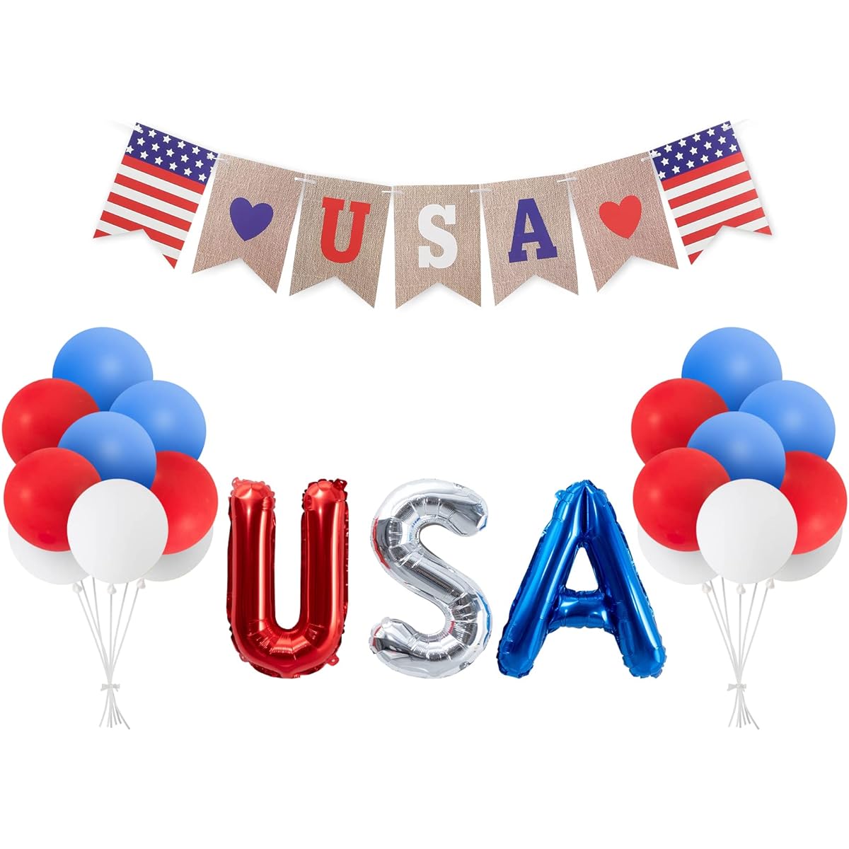 USA Banner 4th of July Patriotic Banner Decoration American Flag Party Supplies USA Red Blue White Party Balloons Foil Balloons Independence Day Balloons