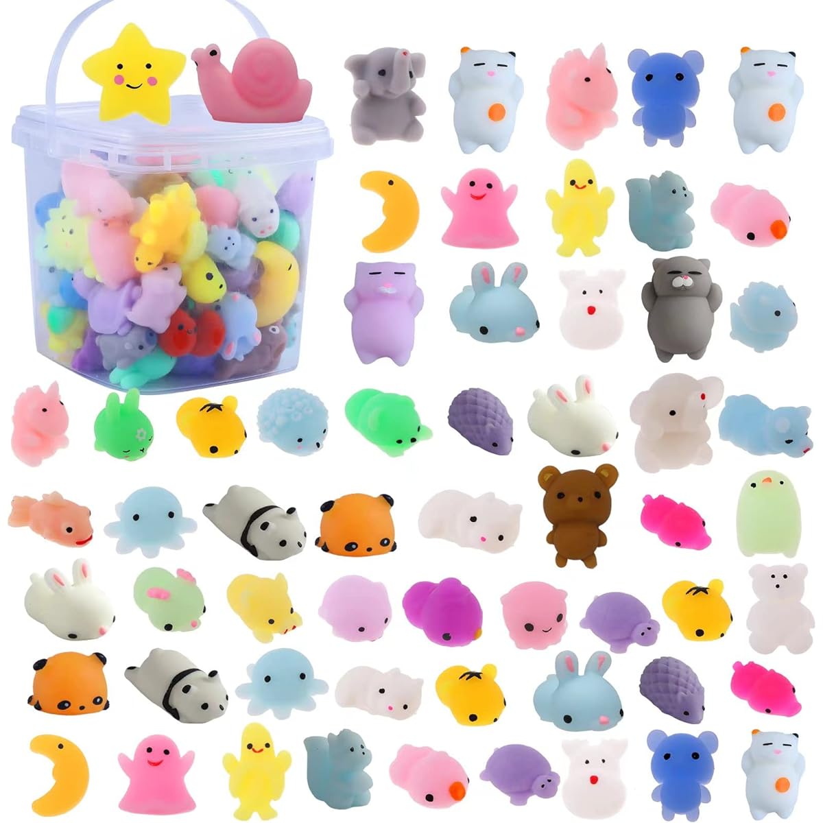 Bingcute Squishy Toys 72pcs Cute Squishy Animals Party Favors Classroom Prizes Pinata Easter Filler Fidget Toys Pack Bulk Squishy Toys Gifts for Boys and Girls Christmas Stocking Valentines