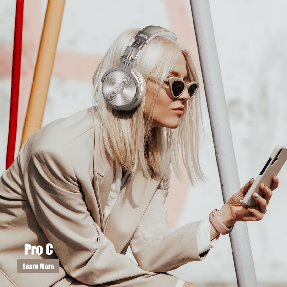 Bluetooth Over Ear - Wireless/Wired 110 Hrs Stereo Sound Bluetooth Foldable Headsets with Deep Bass 50mm Neodymium Drivers for PC/Phone - Studio Wireless Pro C, Champagne Gold