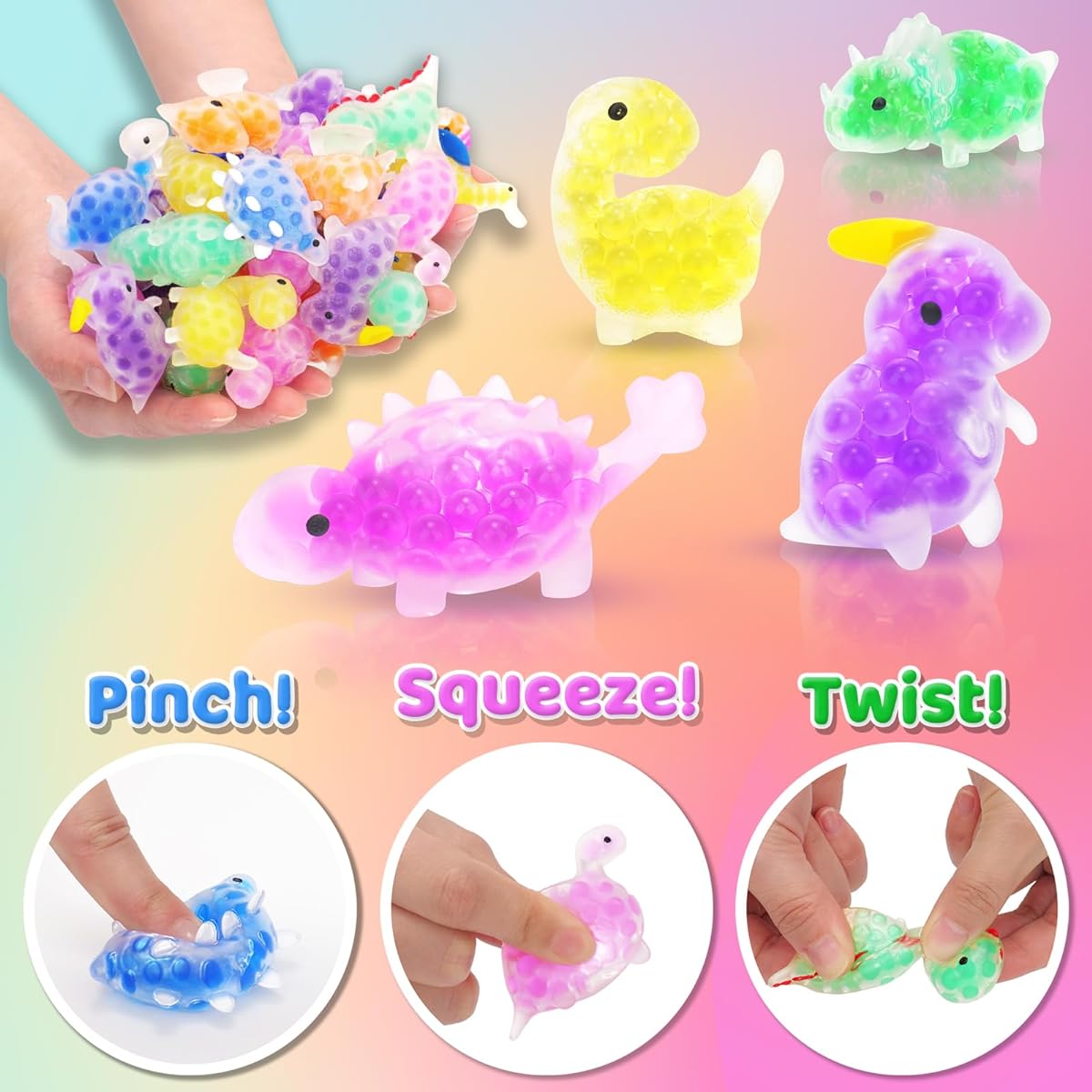 Dinosour Mini Sensory Stress Ball Squeeze Ball Fidget Toy with Water Beads for Kids, Relaxing Squishy Toy for Kids Party Favors, Dinosaur Miniatures, 36 Pcs