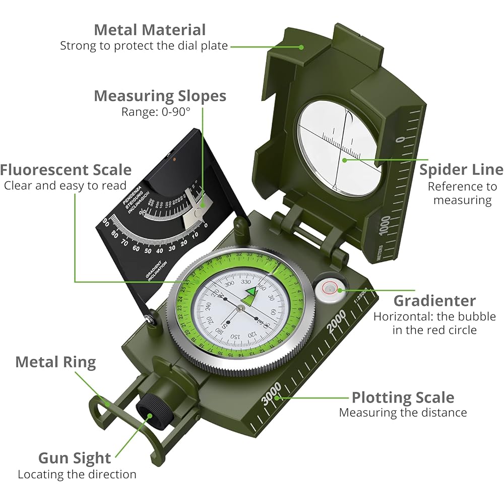 Proster IP65 Hiking Compass with Sighting Clinometer Professional Military Compass Metal Camping Compass Waterproof with Carry Bag for Camping Hunting Hiking Geological Activities