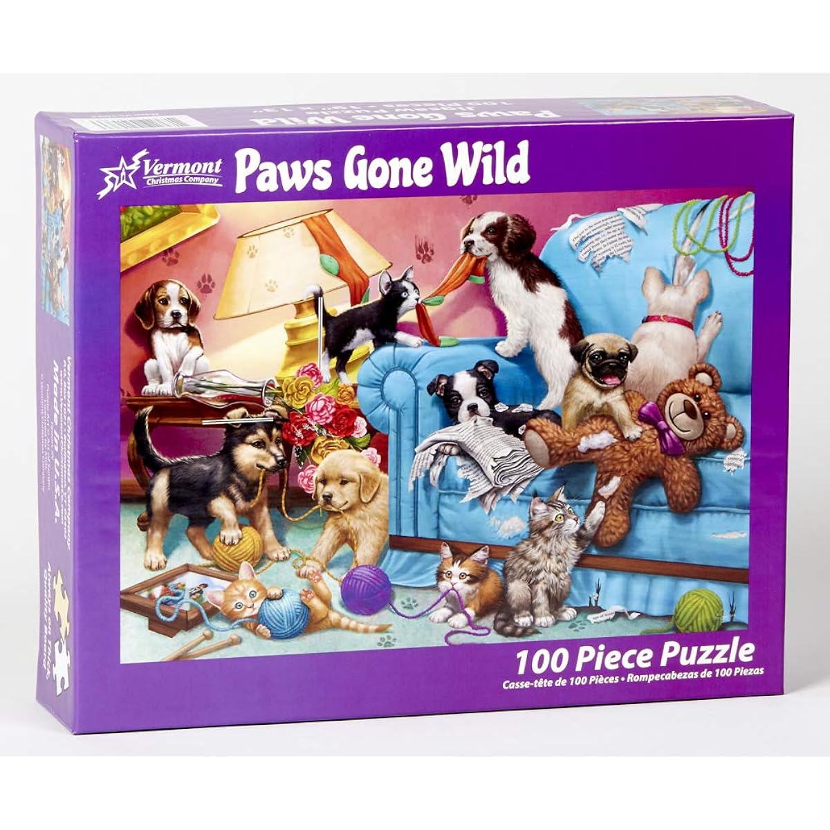 Vermont Christmas Company Paws Gone Wild Jigsaw Puzzle 100 Pieces Large Pieces Great for Kids and Seniors