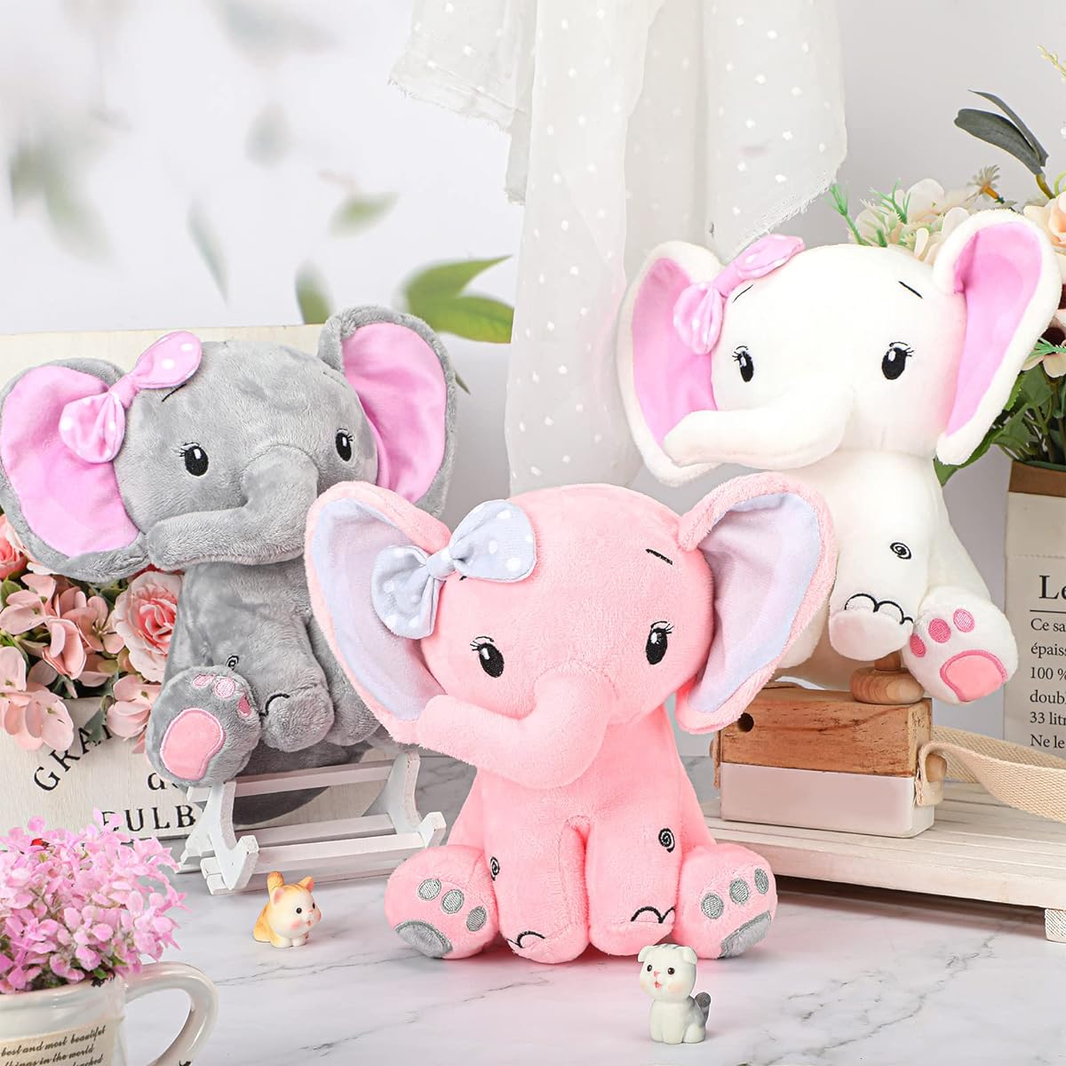 Elephant Stuffed Animals 8" Big Ears Stuffed Elephant Plush Toys Set of 6 for Baby Shower Boy Girl Woodland Nursery Bed Decor Birthday Party Supplies