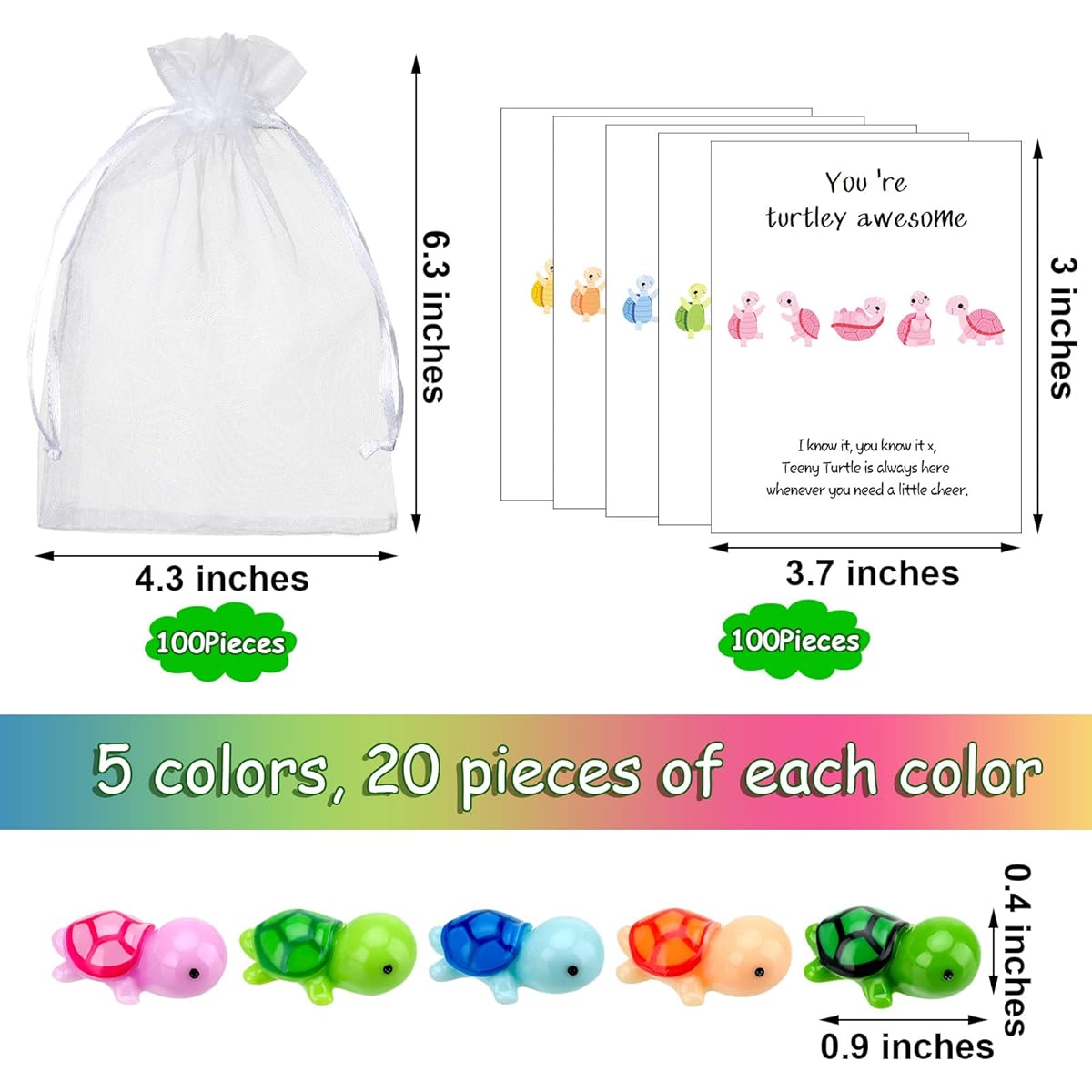 Inspirational Gifts 100 Sets You're Turtle Awesome Animal Pun Thank You Note Cards Greeting Cards Mini Sea Turtle Figure Organza Bags 100 Pieces Appreciation Pocket Keepsakes for Colleagues