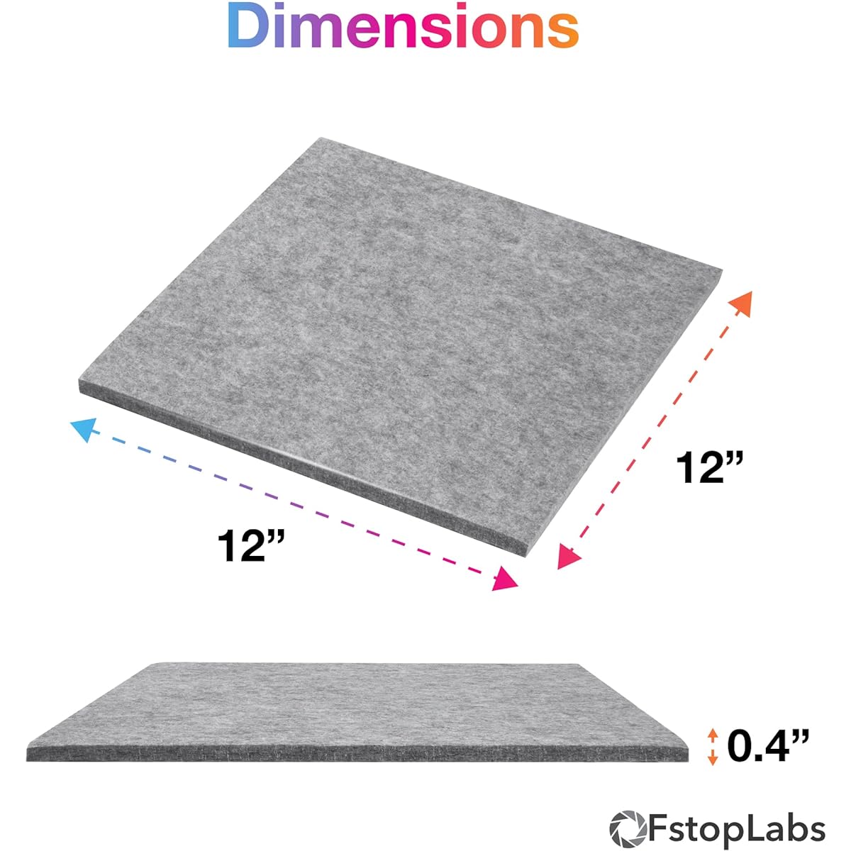 Fstop Labs 12 Pack Set Acoustic Panels for Home & Office, 12 x 12 x 0.4 Inch Grey Acoustic Soundproofing Insulation Panel Tiles, Acoustic Treatment