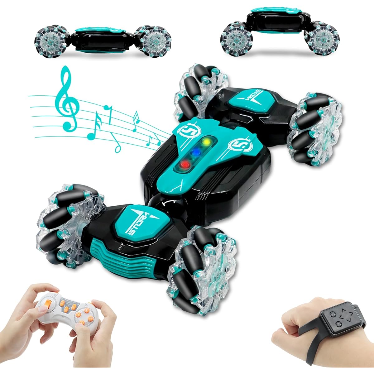 LZV Gesture RC Car 2.4GHz 4WD Gesture Sensing RC Stunt Car Toy Double Sided 360° Rotation Rotation 3 4 5 6 7 8-12 Years Boys Girls Toy (Blue)
