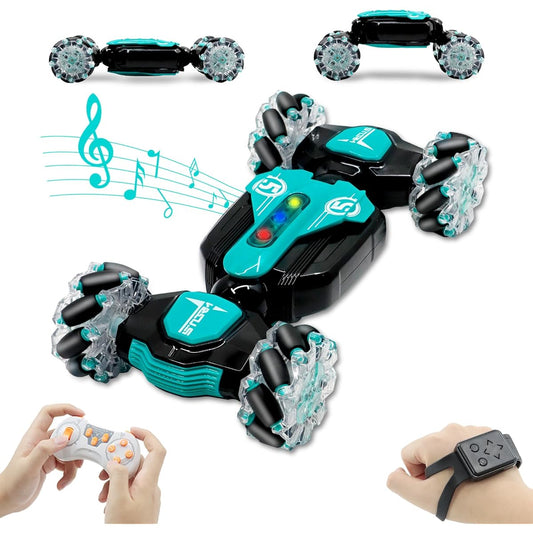 LZV Gesture RC Car 2.4GHz 4WD Gesture Sensing RC Stunt Car Toy Double Sided 360° Rotation Rotation 3 4 5 6 7 8-12 Years Boys Girls Toy (Blue)