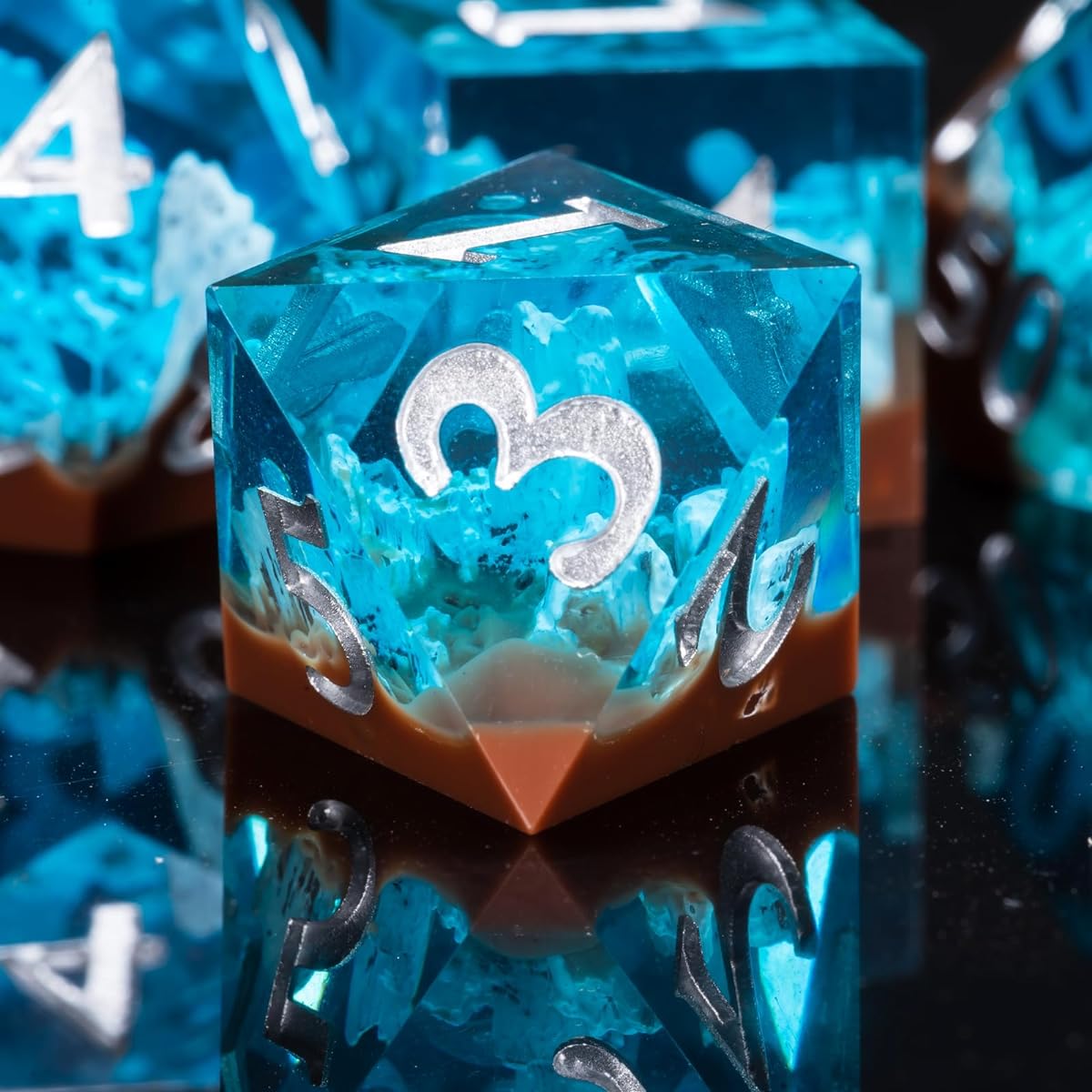 DND Dice Set Dungeons and Dragons Dice Sharp Edge Resin Dice Mountain Forest D&D Dice 7 Piece Role Playing Dice RPG Polyhedral Dice Set D and D Dice D20 D12 D10 D8 D6 D4 (Coffee Snow Mountain)
