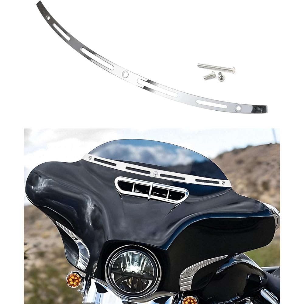 ANONEMOTO Slotted Windshield Trim Polished Chrome Trim Stainless Batwing Windscreen Trim Compatible with Harley 2014-Up Touring Electra Glide Street Glide Ultra Limited Tri Glide Aluminum CNC Cut