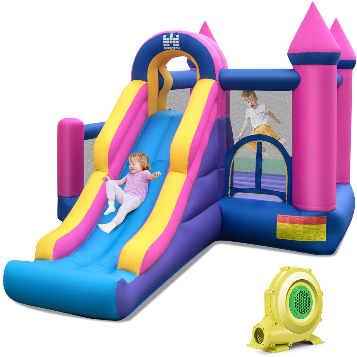 BOUNTECH Inflatable Bounce House Bouncy House with Slide & Ball Pit for Kids Indoor Outdoor Backyard Party with 735W Blower, Toddler Bounce House with Blower, Boys Girls Birthday Gift