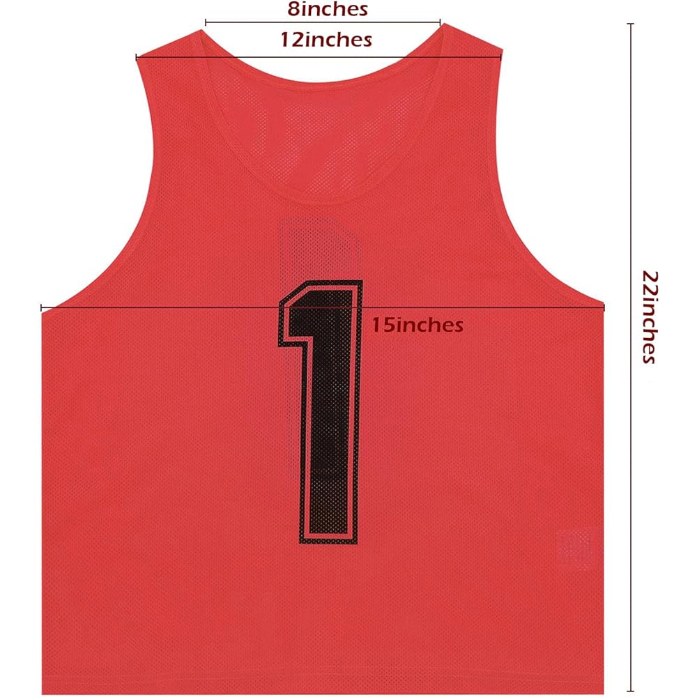[NA] TOEPODO Children's Bibs, 12 Pieces, Numbers 1 to 12, Front, Front, and Back Numbers, Storage Bag Included, Available in 10 Colors, Sweat Absorbent, Lightweight, Good Breathability, Unisex, Soccer, Basketball, Futsal School, Events, Municipalities, S