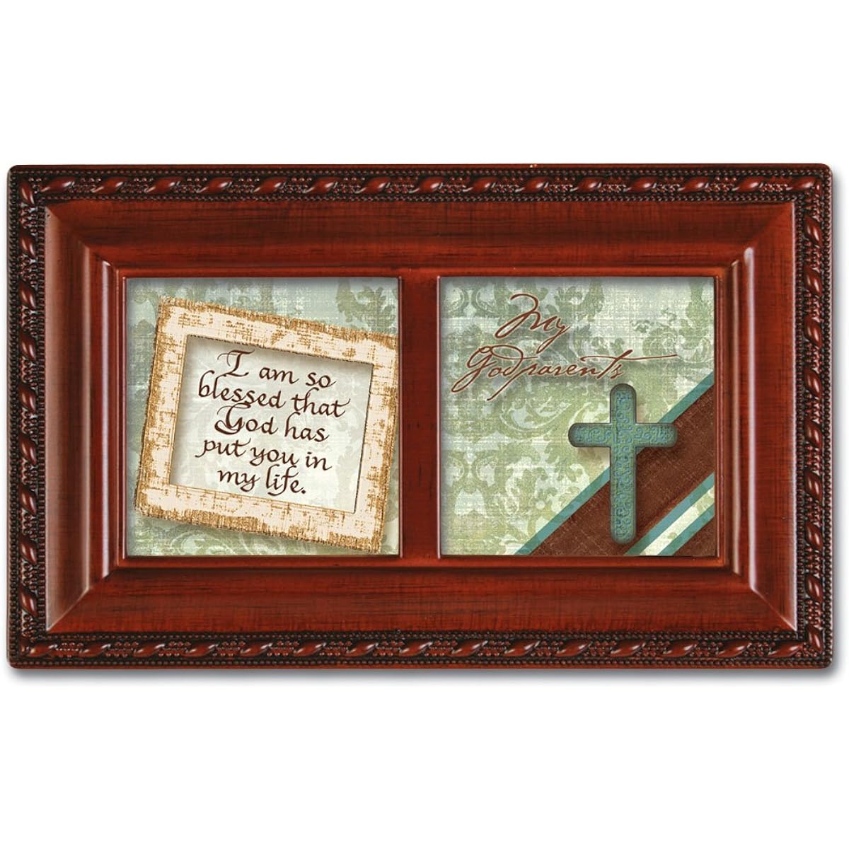 Cottage Garden My Godparents Wood Grain Petite Music Box/Jewelry Box Plays Friend in Jesus