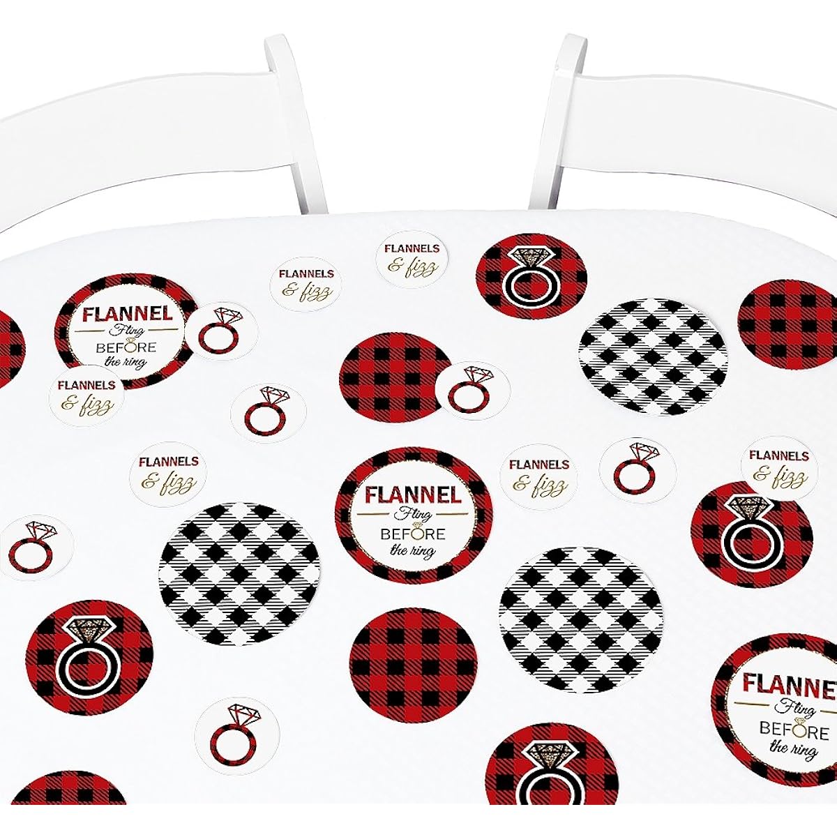 Big Dot of Happiness Flannel Fling Before the Ring - Buffalo Plaid Party Giant Circle Confetti - Bachelorette Party Decorations - 27 Large Confetti