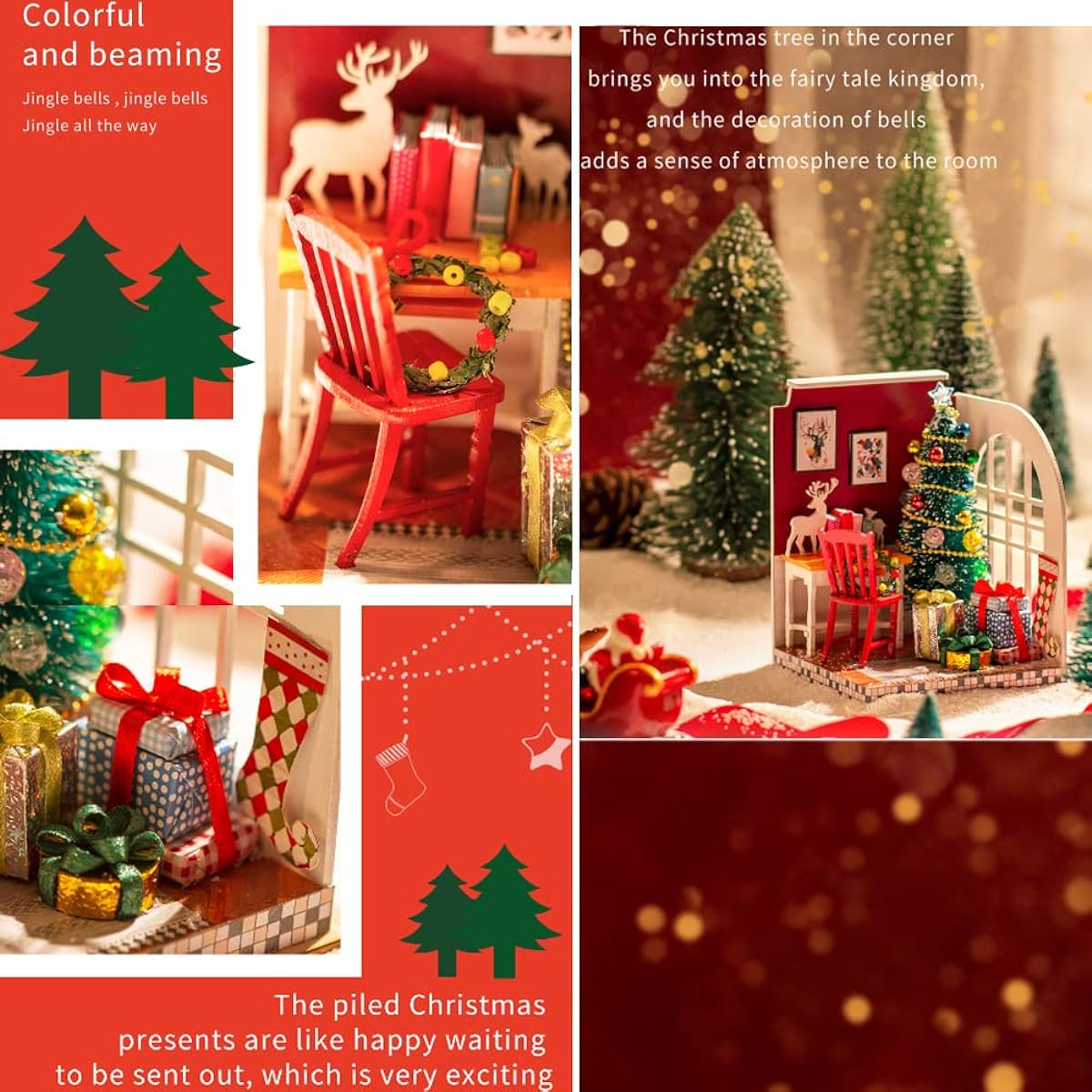 Montidey DIY Miniature Dollhouse Kit Carry Furniture 3D Wooden Model Toy with LED Light 1:24 Scale Creative Room Christmas Birthday Gift (Christmas Limited)