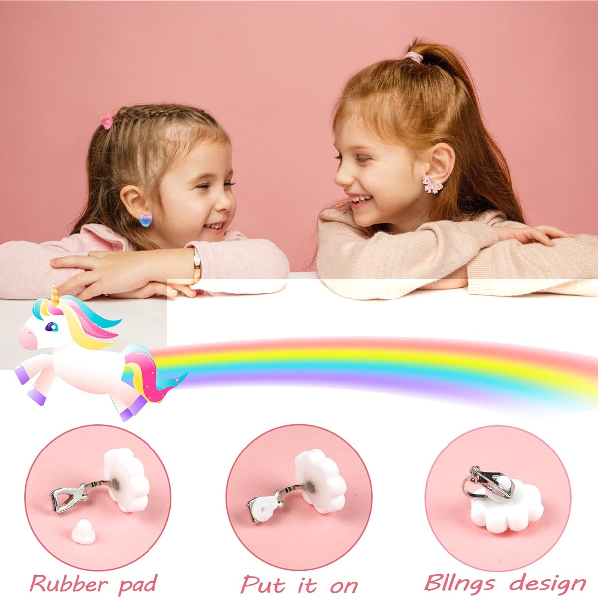 Sunxiner 12 Pairs Clip-on Earrings for Kids, for Girls Ages 4-12, Hypoallergenic, Little Girl Cute Small Clip-on Earrings, Jewelry Gift Set, 12 Pairs, Resin, No Gemstones