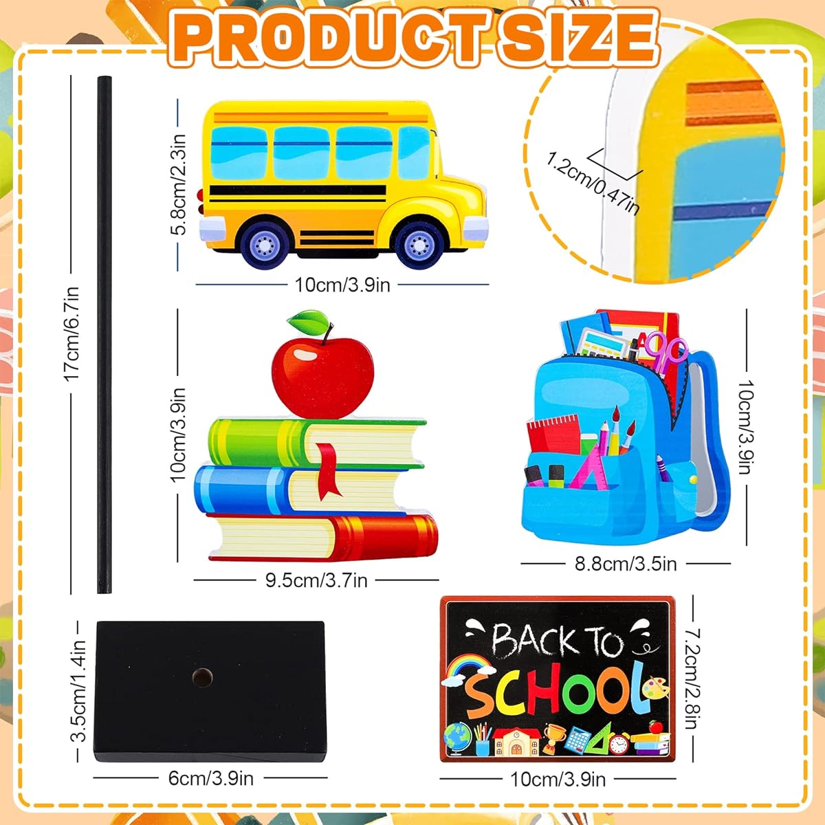 Whaline Back to School Wood Table Decor, School Bus Book Bag, Blackboard, Tall Standing Wood Table Centerpiece, First Day of School Classroom Table Decor, 4 Pieces