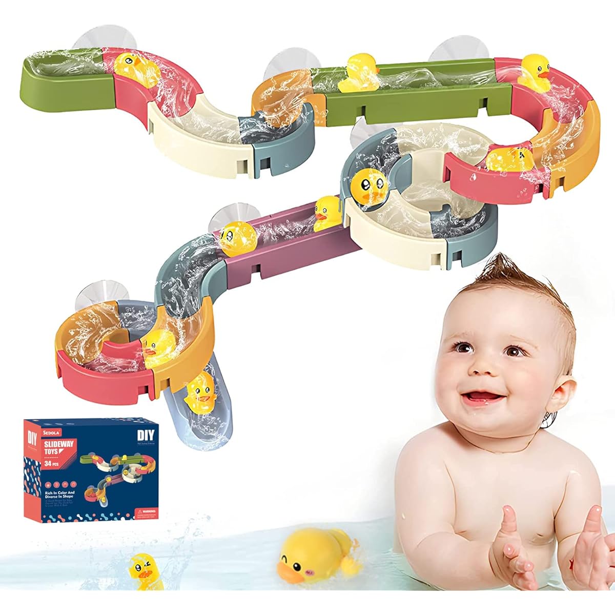 Noaideoi Bathtub Water Slide Toys for Toddlers 35pcs Duck Slide Bath Toys Water Ball Slide for Kids DIY Wall Bathtub Slide Track Toys for Boys Girls 3-6 Years Old Shower Set Gift Toys for Kids