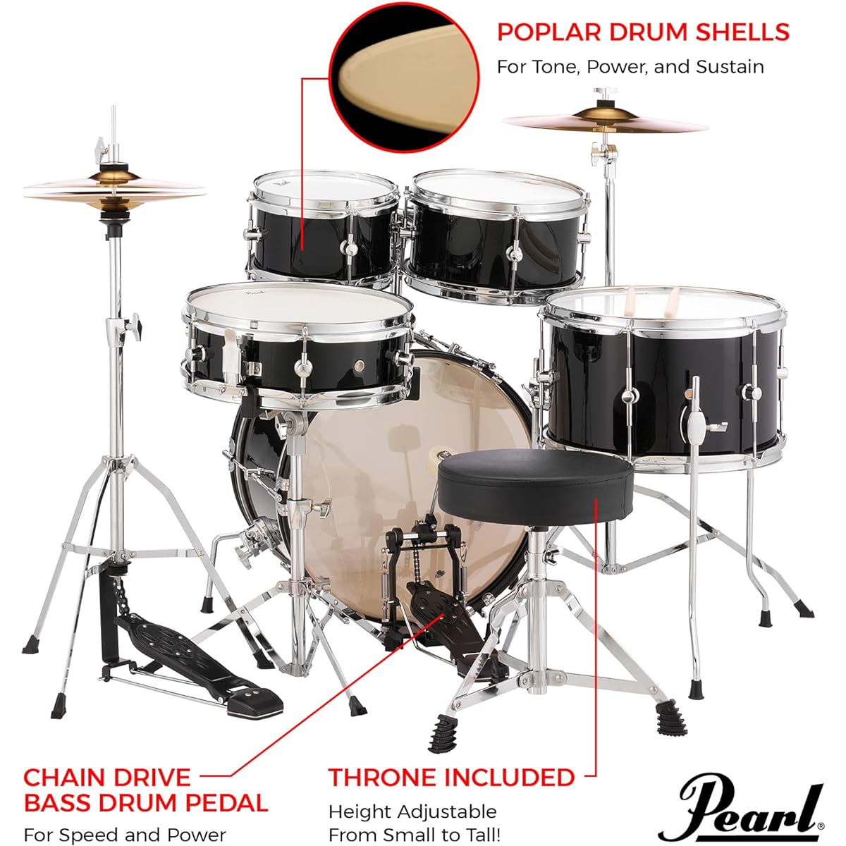 Pearl Junior Size Drum Set ROADSHOW JR. Jet Black RSJ465/C #31