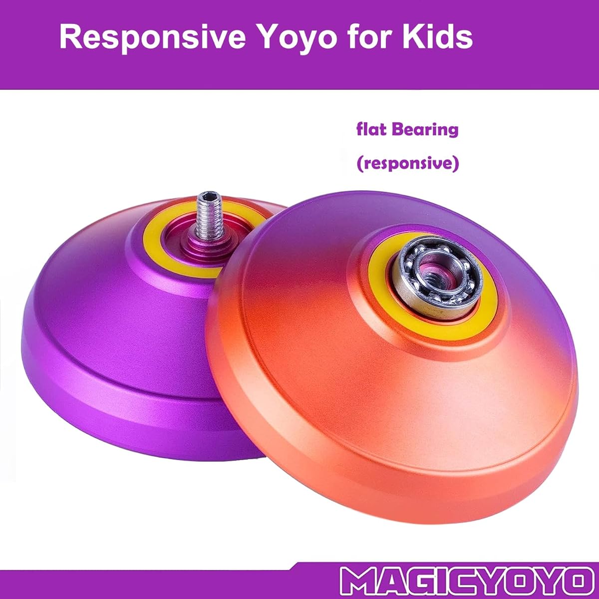 V8 Responsive Yoyo for Beginners Metal Yoyo + Yoyo Gloves + 6 Yoyo Strings (Purple Orange)