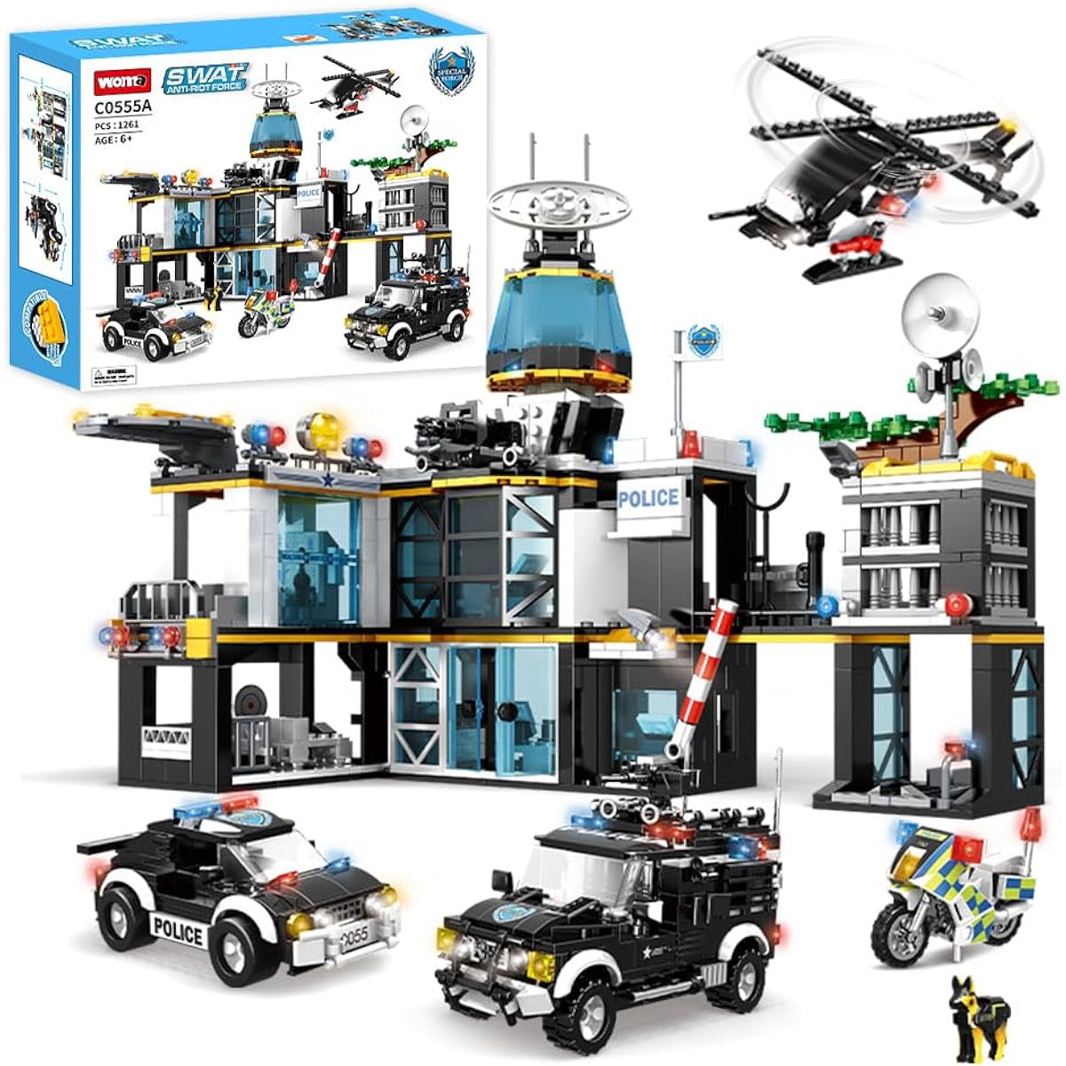 City Police Station Building Blocks Set 1261 Pieces Police City Building Toys Helicopter Bike Police Car STEM Police Toys Playset for Kids Boys Girls Ages 6+