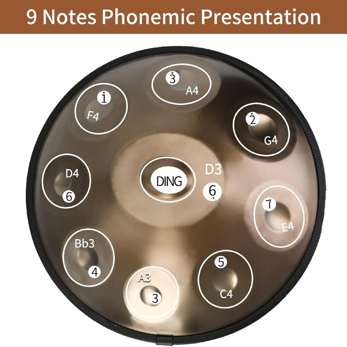 Handpan Drum D Minor 440Hz 9 Notes 22 Inch Steel Hand Drum with Soft Handpan Bag, 2 Handpan Mallets, Handpan Stand, Dust-Free Cloth (Gold)