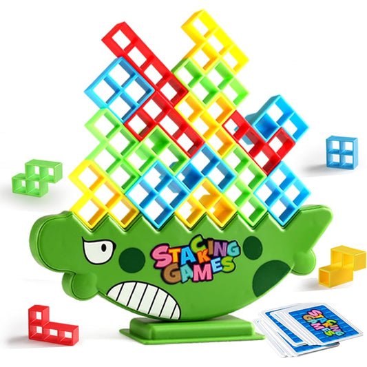Tetra Tower Game Tetra Tower Balance Stacking Block Game Board Team Tower Game for Kids & Adults Stacking Blocks Tetra Balance Game Balance Stacking Toy Perfect for Family (Tower Game - 64 Pieces)