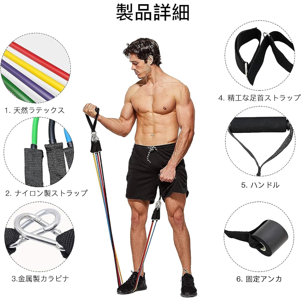Training Tube, Fitness Band, Muscle Training, Exercise Band, Nest Tube, Resistance Band, Rubber Tube Set, Anti-slip, For Yoga, Beautiful Butt, Diet, Stretching, Training, Includes Door Anchor, Unisex, Storage Bag Included, Convenient to Carry