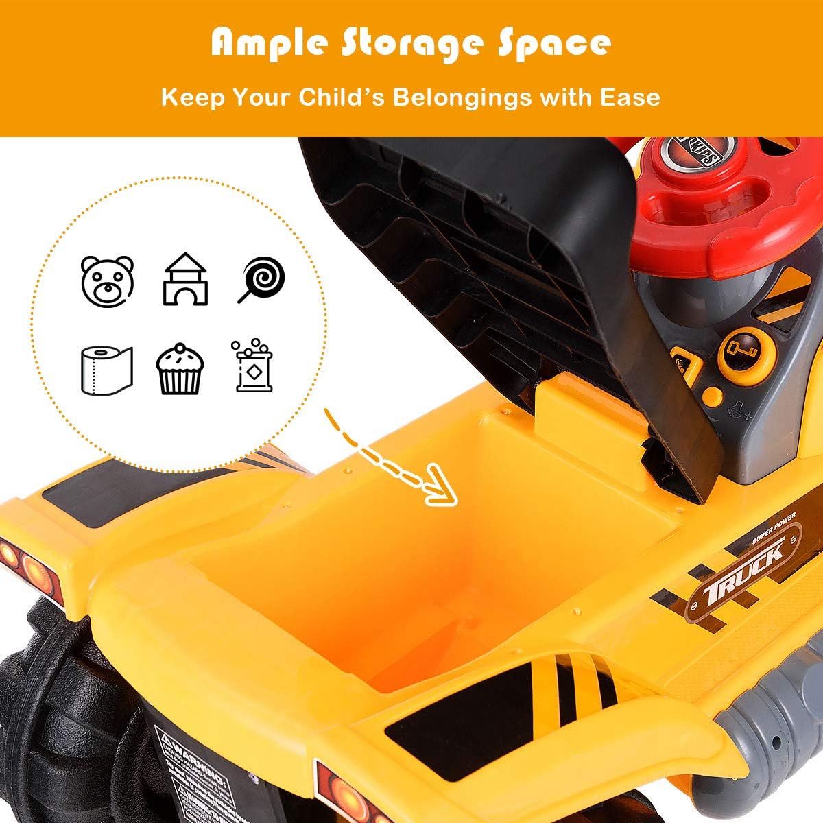 Giantex Children's Bulldozer Truck Excavator Construction Vehicle Pretend Play Slide Tractor with Multiple Sounds Push Bucket Low Seat Non-Slip Tire Front Loader Ride-on Large Size