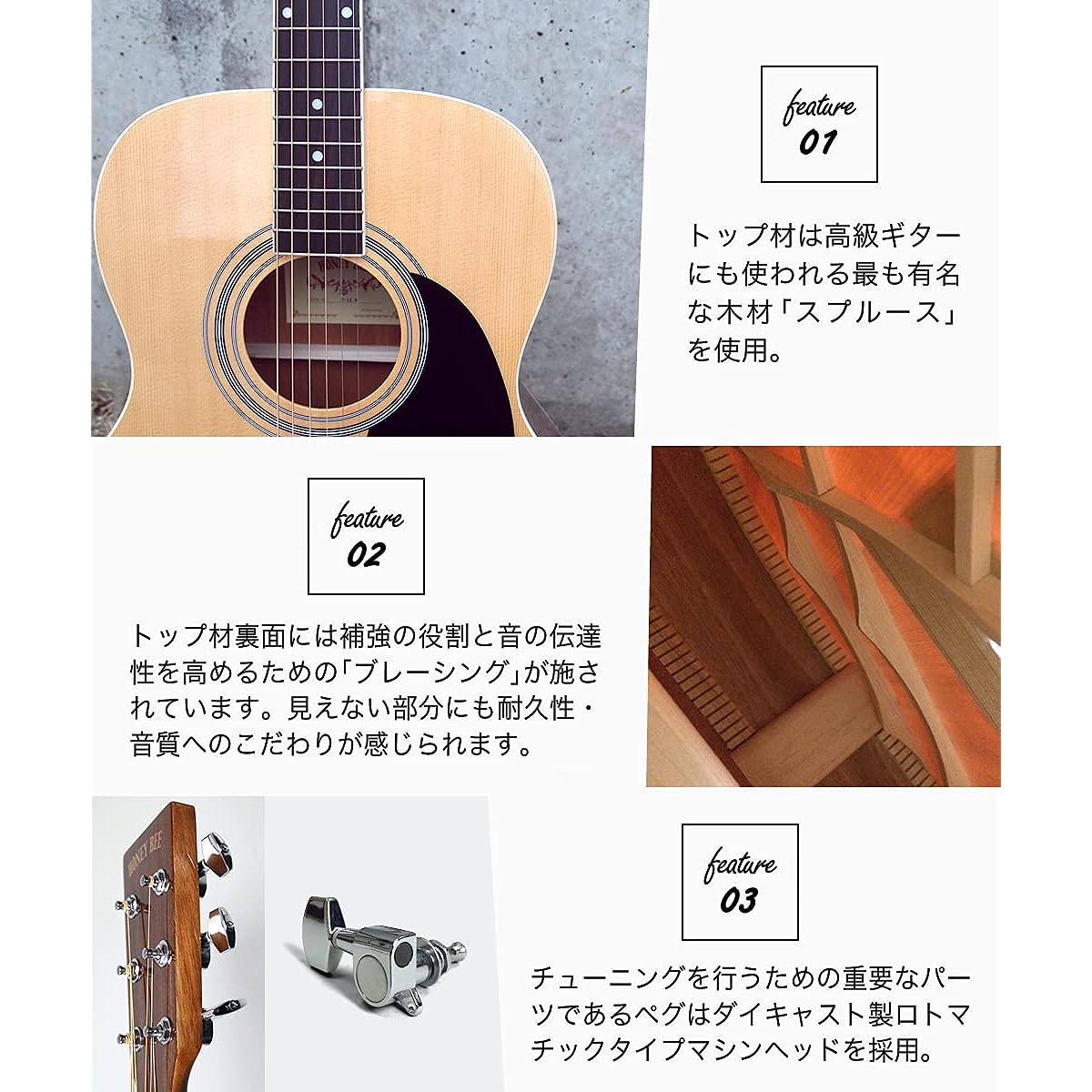 HONEY BEE Acoustic Guitar Folk Guitar Type F-15M/N Matte Finish Model Beginner 16-Piece Set