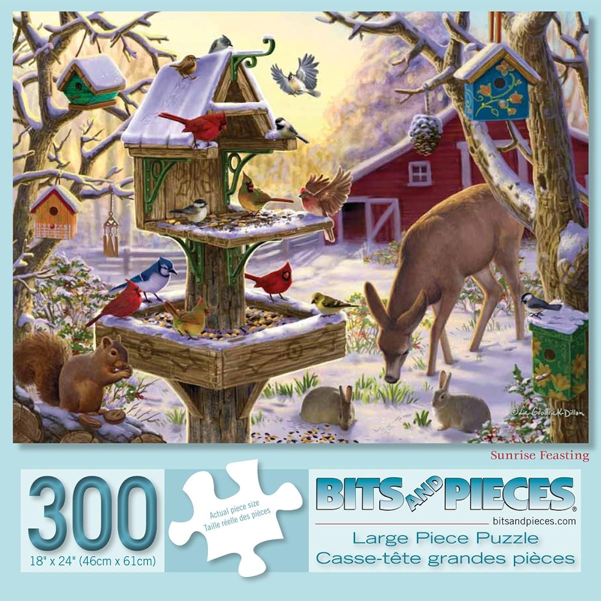 Bits and Pieces - 300 Piece Large Piece Jigsaw Puzzle for Adults - Celebrating the Sunrise - 300 Piece Animals Winter Landscape Jigsaw Artist: Liz Goodrick-Dillon