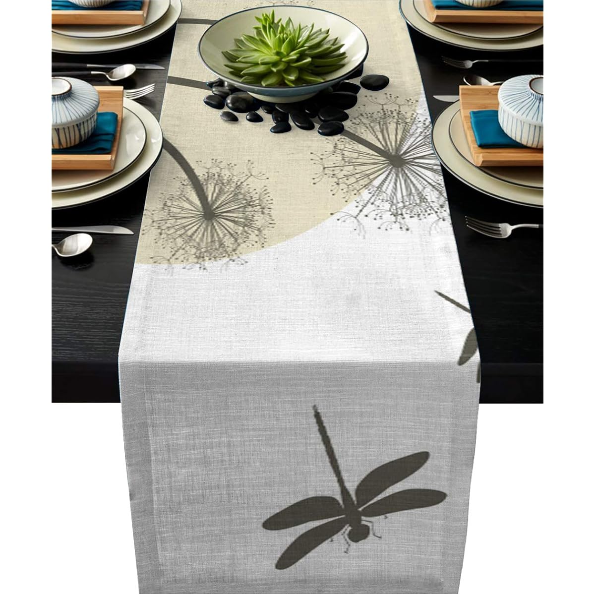 CHARMHOME Dining Table Runner Dragonfly Jumping Dandelion Pattern Kitchen Table Runner Party Event Decoration 18x72inch