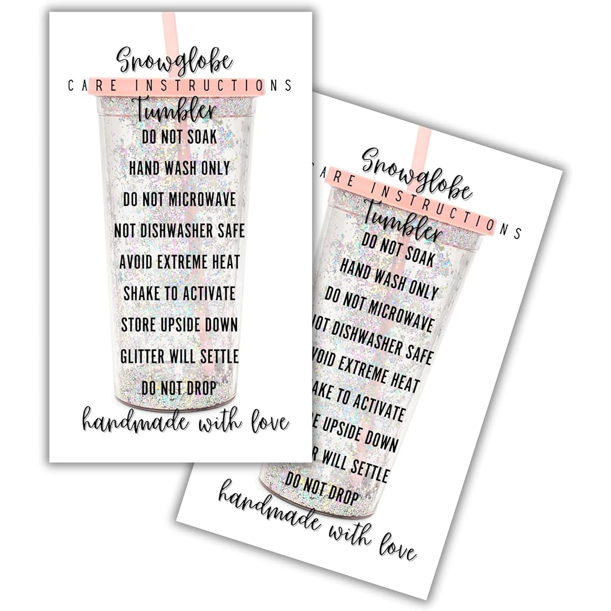 Snowglobe Tumbler Care Instructions Cards | Pack of 50 2x3.5 Inch | Handmade Snow Globe Cups Supplies Snow Globe Starter Kit Add to Customer Package DIY Decals SVG Wrap