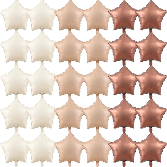 30 Star Balloons 18 Inch Brown Nude Tan Cream Caramel Foil Mylar Balloons Foil Balloon Decorations for Women Girls Valentine Birthday Wedding Proposal Bridal Bachelorette Party Decor