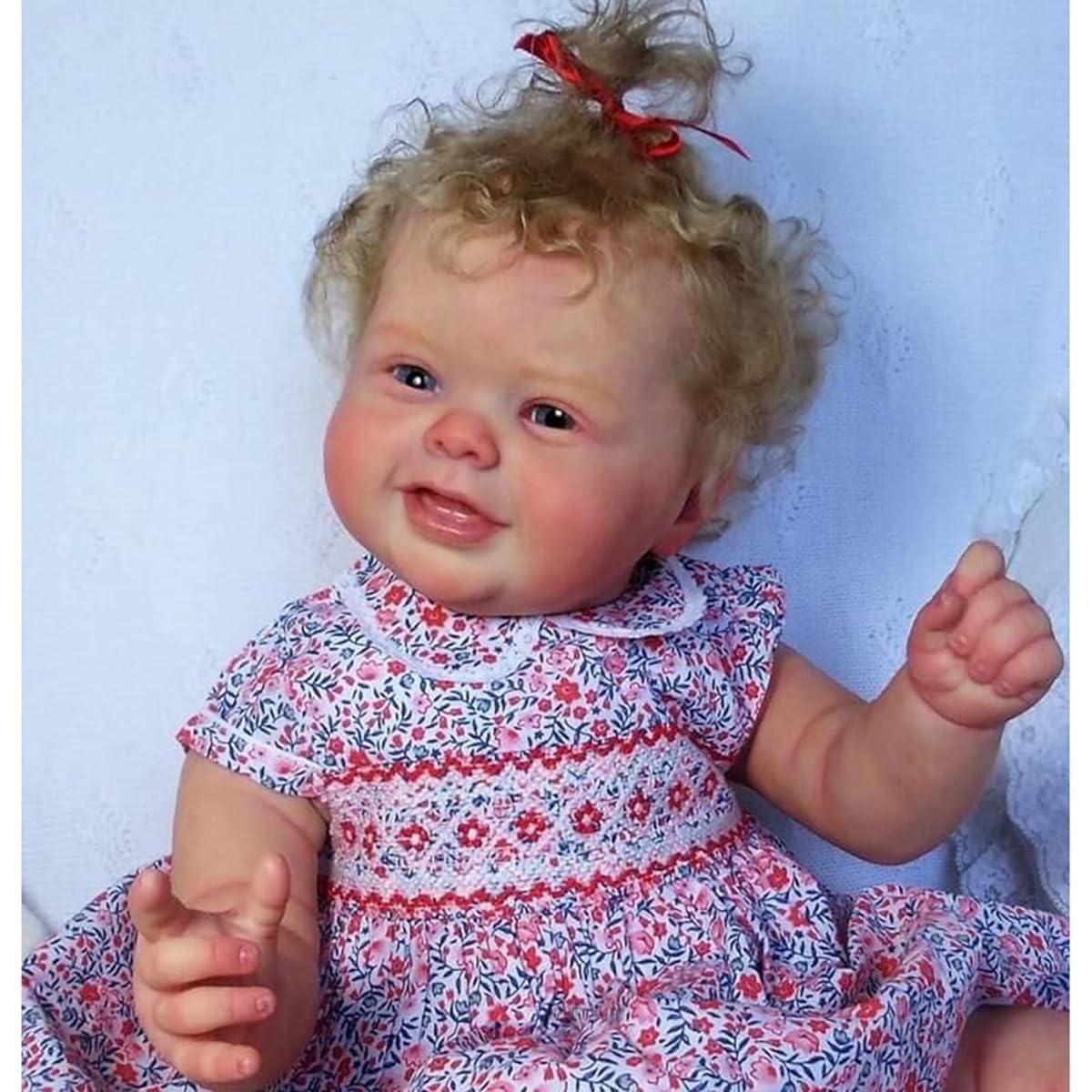 60CM Realistic Reborn Toddler Doll Blue Eyes Girl 24inch Princess Blonde Curly Hair Reborn Baby Doll 3D Skin Hand Painted Realistic Newborn Doll Visible Veins
