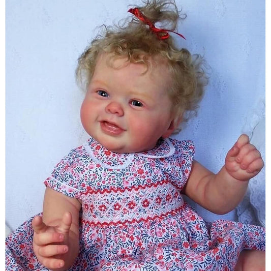 60CM Realistic Reborn Toddler Doll Blue Eyes Girl 24inch Princess Blonde Curly Hair Reborn Baby Doll 3D Skin Hand Painted Realistic Newborn Doll Visible Veins
