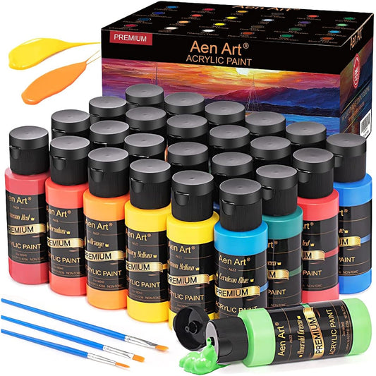 Aen Art Acrylic Paint Set of 24 Colors, Craft Paint Supplies for Canvas, Painting, Wood, Ceramic & Fabric, Rich Pigments, Non-Toxic, for Artists & Hobby Painters, 2oz/60ml Bottles