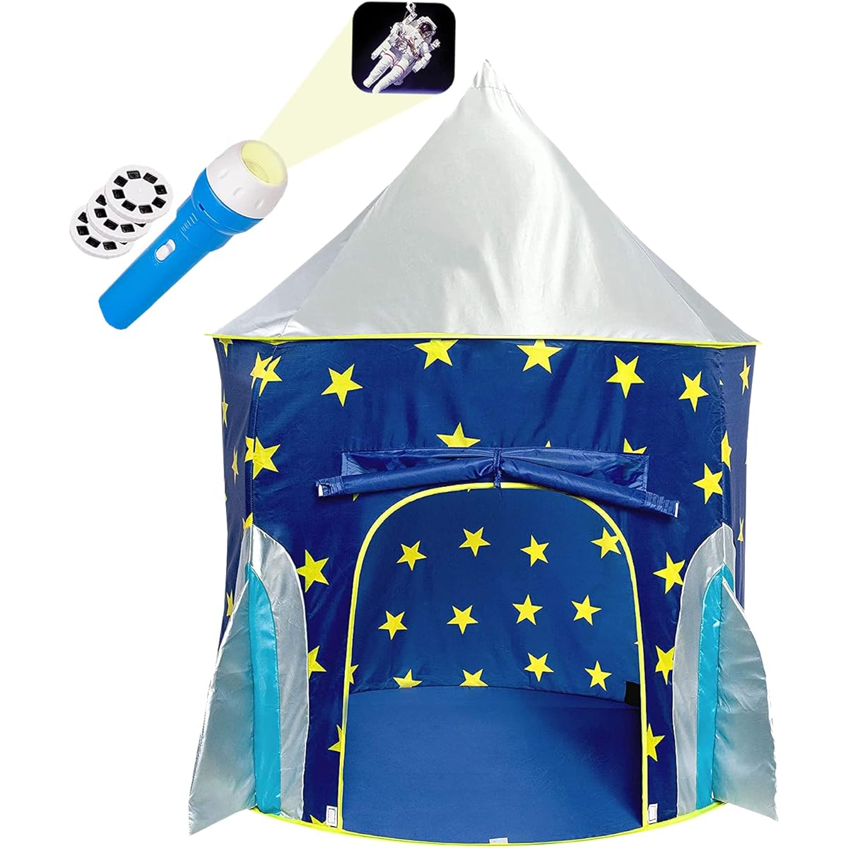 Kiddzery Rocket Ship Play Tent, with Free Bonus Space Torch Projector - Children Playhouse Durable for Indoor/Outdoor Imaginative Spaceship Design, Great Gift Idea for Boys, Girls, Toddlers and Babies