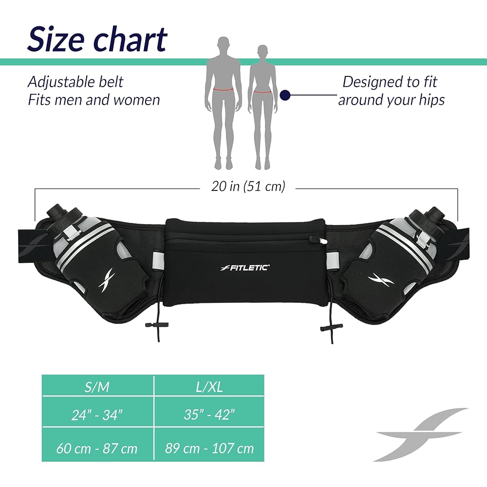 FITLETIC Hydra 16 Running Waist Pouch Waterproof Neoprene Material Compatible with iPhone6sPlus Size Includes 2 8oz Bottles Includes Bib Holder HD-08 BLK S/M