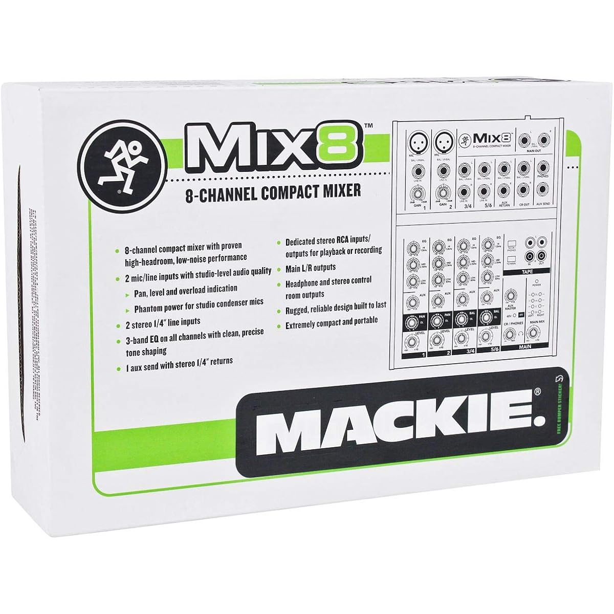 Mackie Mix8 8-Channel Compact Mixer with Durable Metal Chassis Bundle Rockville RCXFM20E-B 20ft Female to Male XLR Microphone Cable Black 100% Copper
