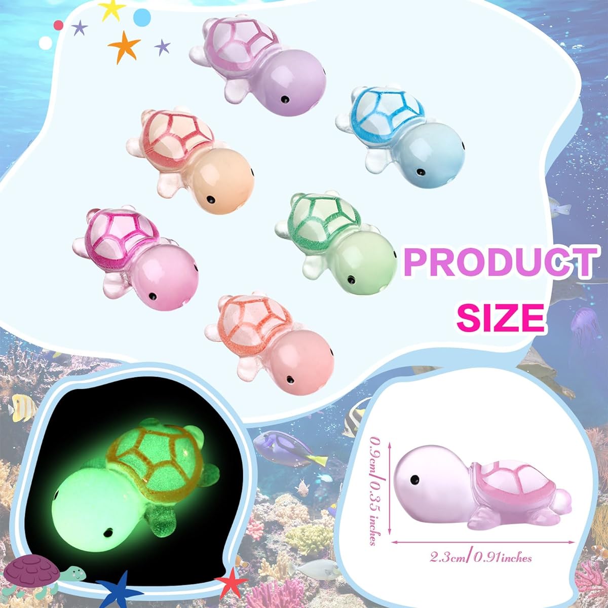 Jenaai 500pcs Luminous Mini Resin Ducks Glow in the Dark Duck Figures Miniature Duck Figurines Tiny Turtles Colorful Small Mushrooms DIY Micro Dollhouse Garden Accessories for Party (Turtles)