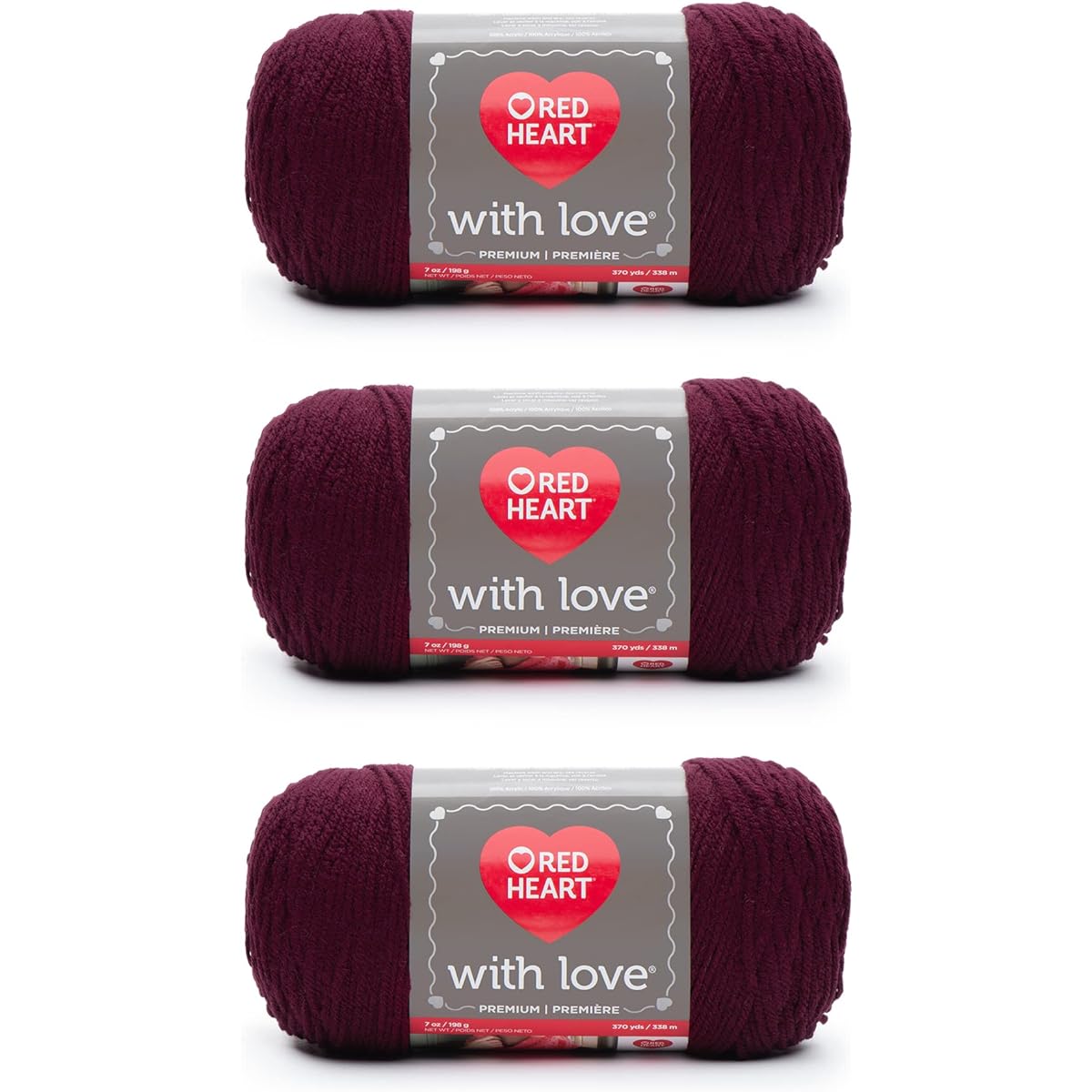 Red Heart Love Merlot Yarn - 3 Pack 198g/7oz - Acrylic - 4 Medium (Worst) - 370 Yards - Knitting/Crochet