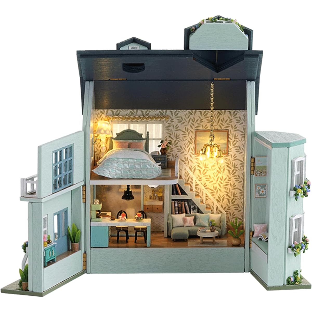 Roroom DIY Miniature Furniture Dollhouse Kit Mini 3D Wooden Dollhouse Craft Model with LED Creative Room Ideas Valentine's Day Birthday Gift (Warm House-D005)