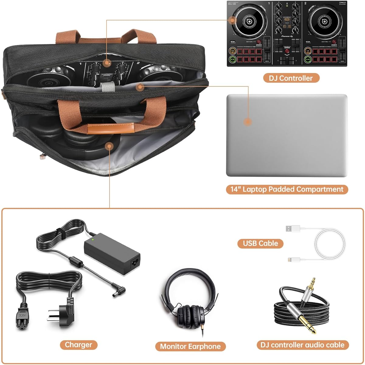 OUKNAK Protector Bag Storage Case Tote Bag for Pioneer DJ DDJ-200 Travel Carry Case for Numark Party Mix II Compact DJ Controller Padded Carry Case (for DDJ-200)