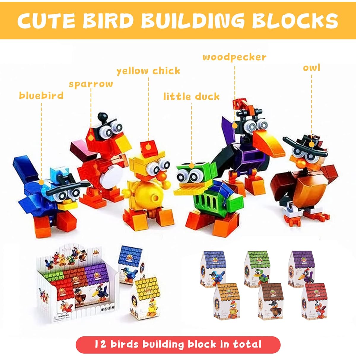 12 Pack Bird Building Blocks Party Goods for Children Mini Animal Building Block Set Children Goods Bag Stuffing Prize Birthday Gift