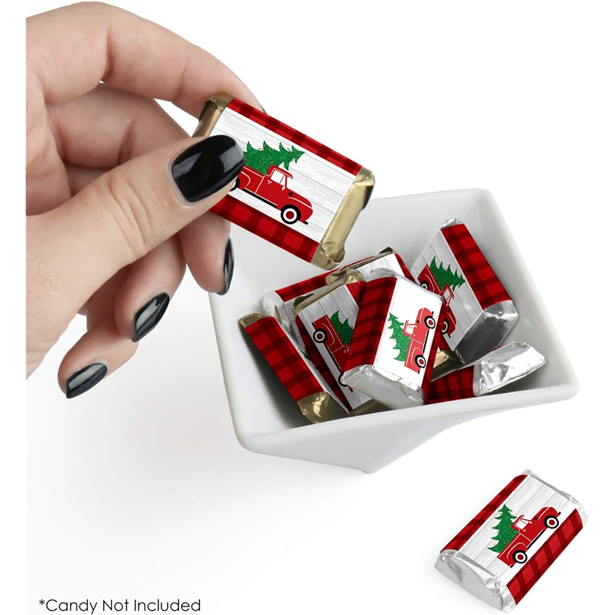 Big Dot of Happiness Merry Little Christmas Tree - Mini Candy Bar Wrapper Stickers - Red Truck Christmas Party Small Favors - 40 Count