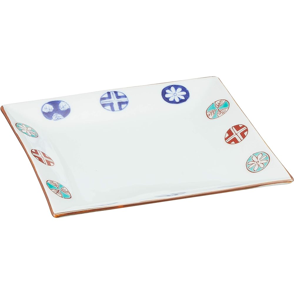 Arita ware, Takeken kiln, dyed Nishiki round pattern, square plate, set 52468