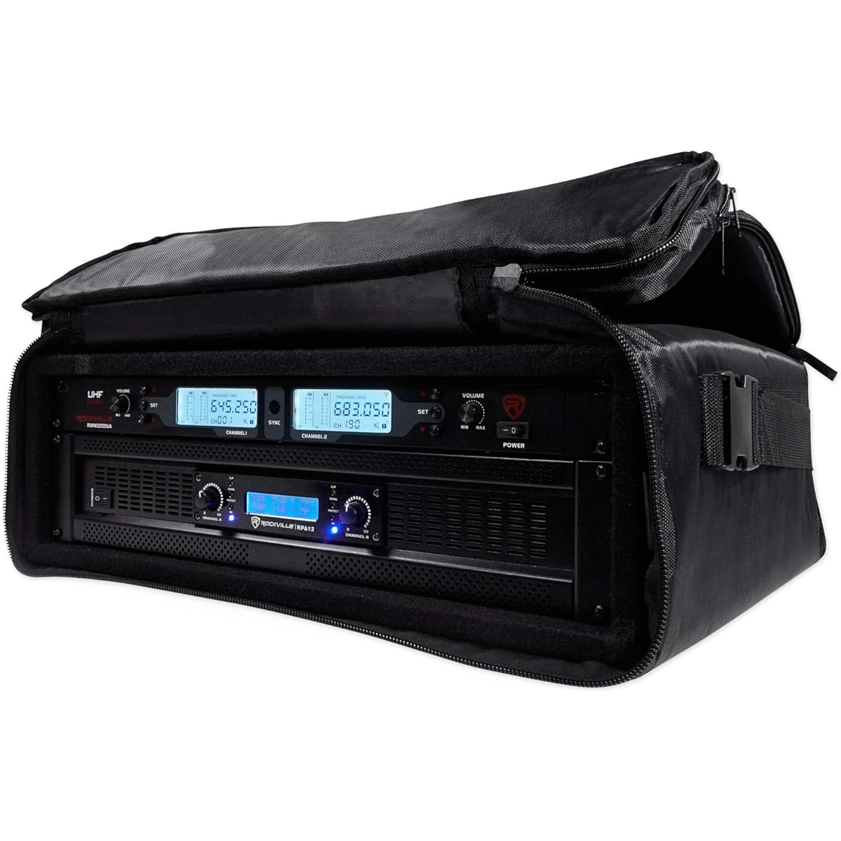 Rockville 3U Rack Bag Double Sided Case Depth 16 inches + Shoulder Strap (RRB35) Black