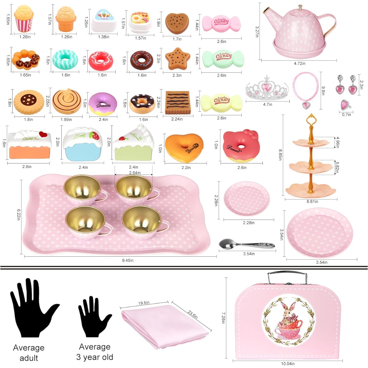 iAOVUEBY Tea Party Set for Little Girls, Kids Kitchen Play Toys with Teapot Dishes Desserts, Princess Pretend Teatime Crown Necklace Kit, Girls Toys for Ages 3 4 5 6 Christmas Birthday Gift Ideas
