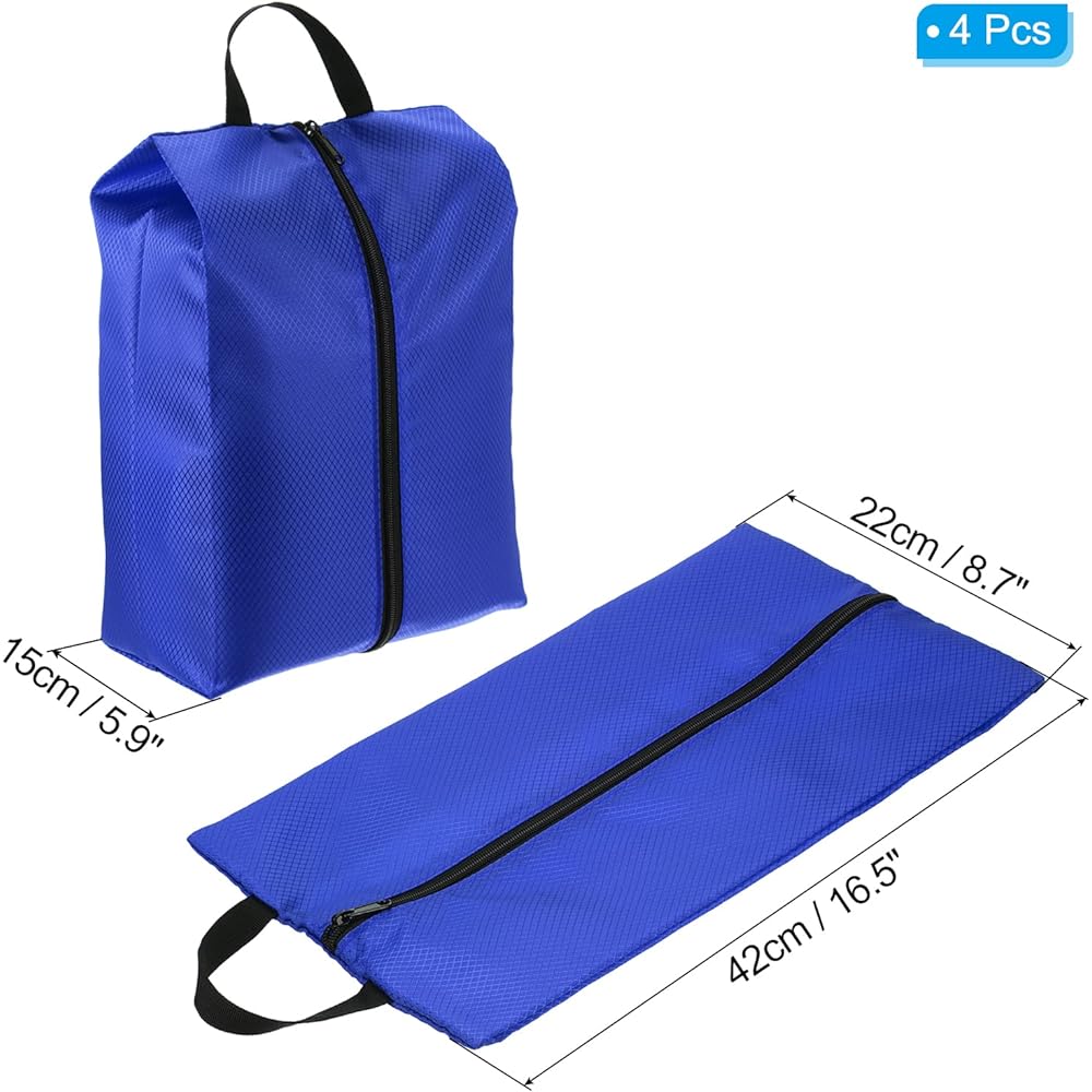 PATIKIL Travel Shoe Bag, 4 Pieces Portable Nylon Shoe Bag with Zipper, Waterproof Shoe Storage Organizer for Travel Outdoor, Blue