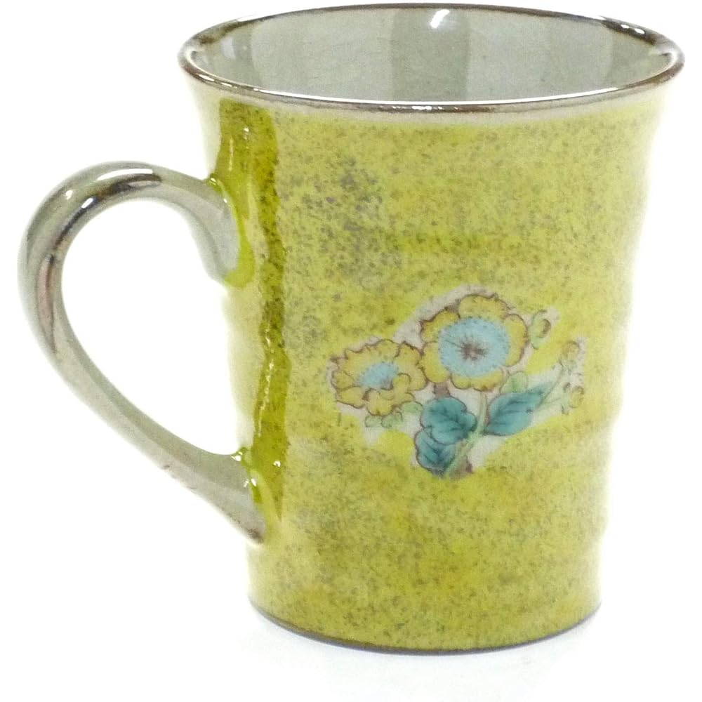 Kutani ware [mug] yellow painted gold thread plum and bird [back picture]